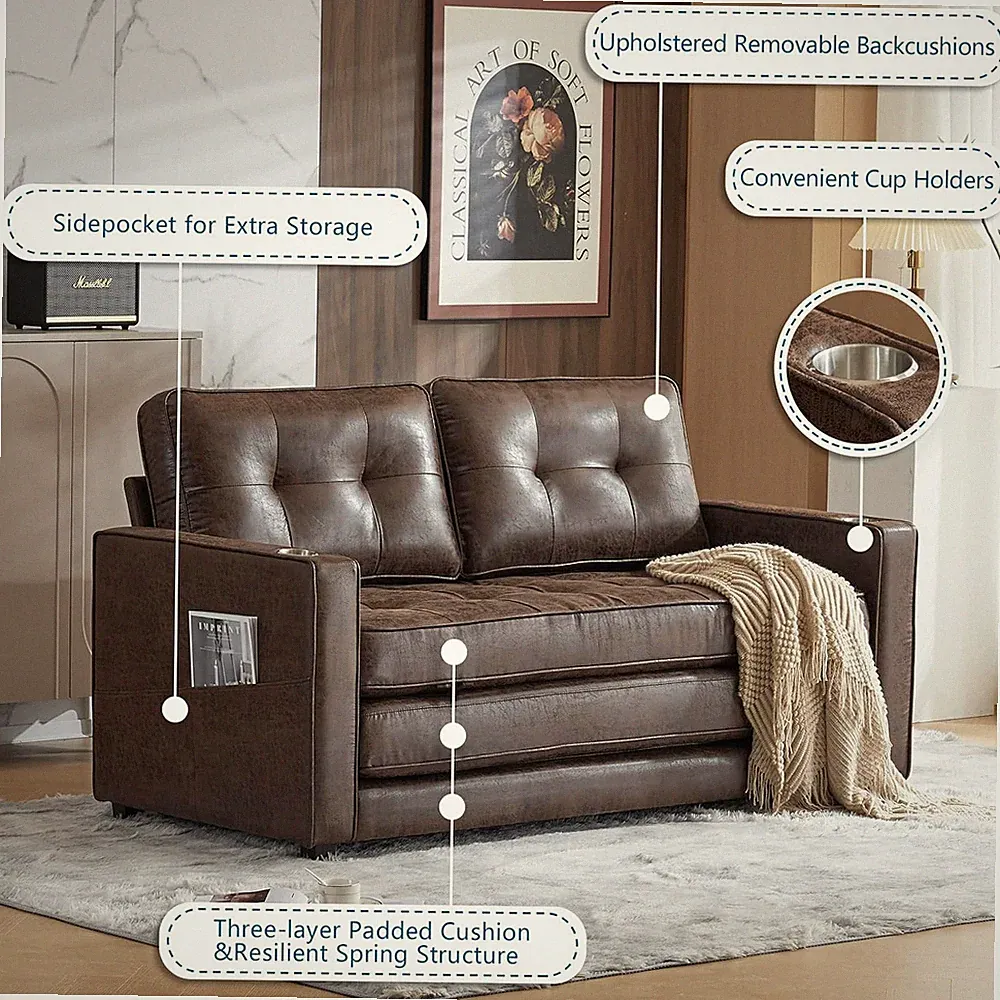 31.1"D x 64.2"W x 33.9"H Sofa Bed with Cup Holder Pull Out Sleeper Bedroom