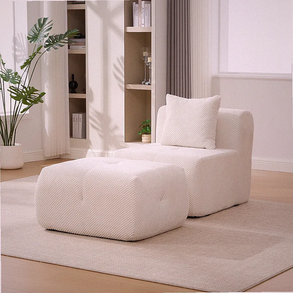 31" Modular Cloud Armless Accent Chair with Ottoman Set, Modern Boneless Deep Se