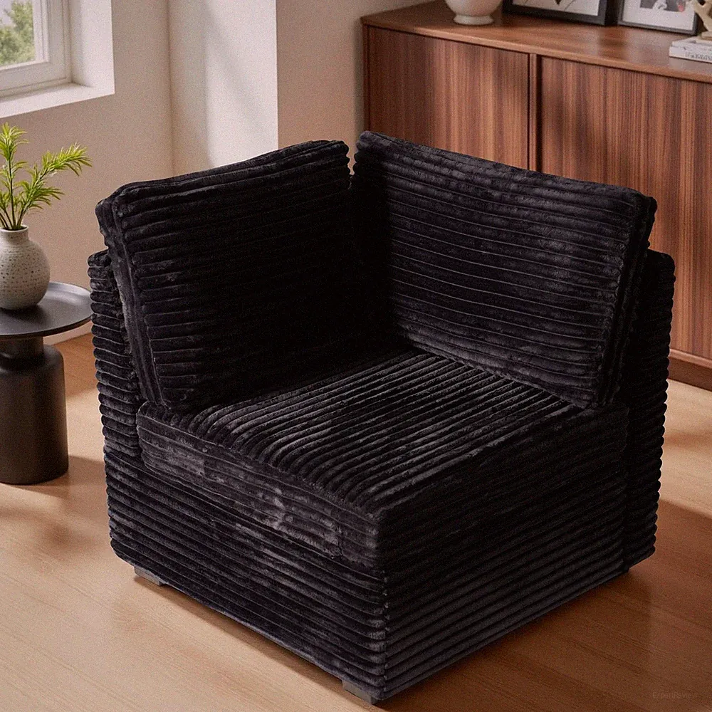32.7" Armrest Seat Modular Sectional Sofa Loveseat L/U/V Plush Corduroy Black