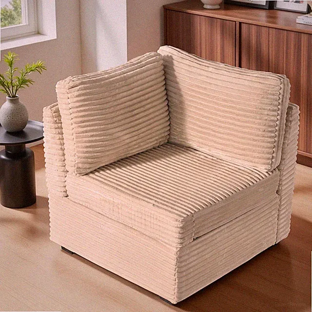 32.7in Armrest Module Modular Sectional Sofa L/U/V Shape Plush Corduroy Beige