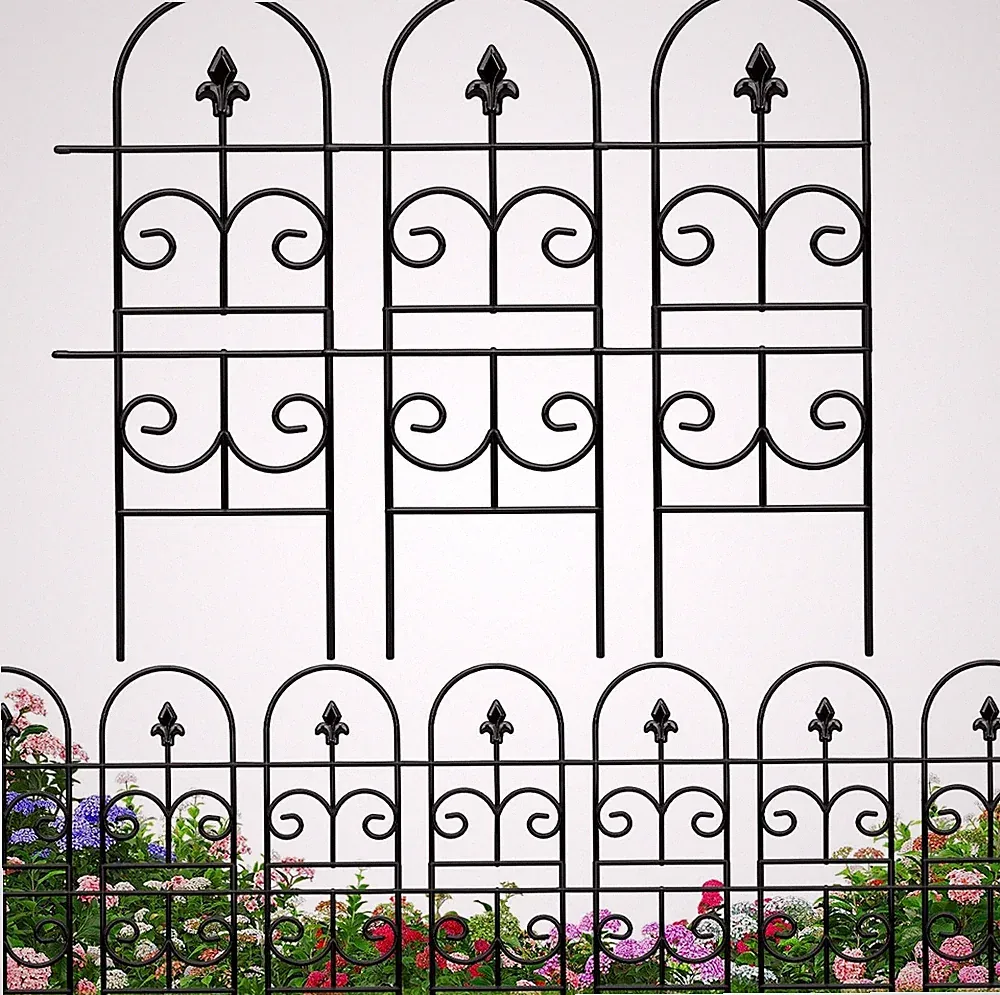 32in(H) x 10ft (L) Tall Decorative Metal Garden Fence Panels - Rustproof No D...
