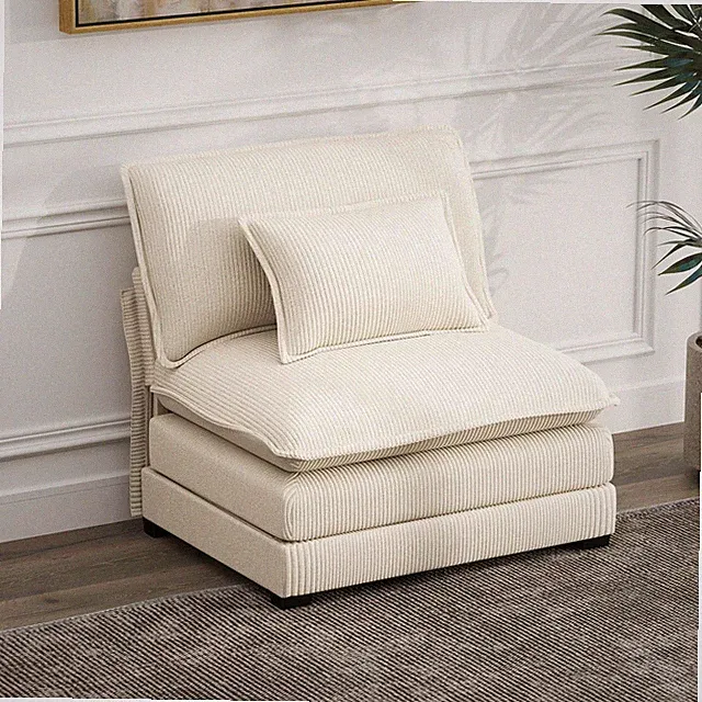 34.9'' Single for Seat Armless Sectional Sofa with 2 Pillows Corduroy Beige