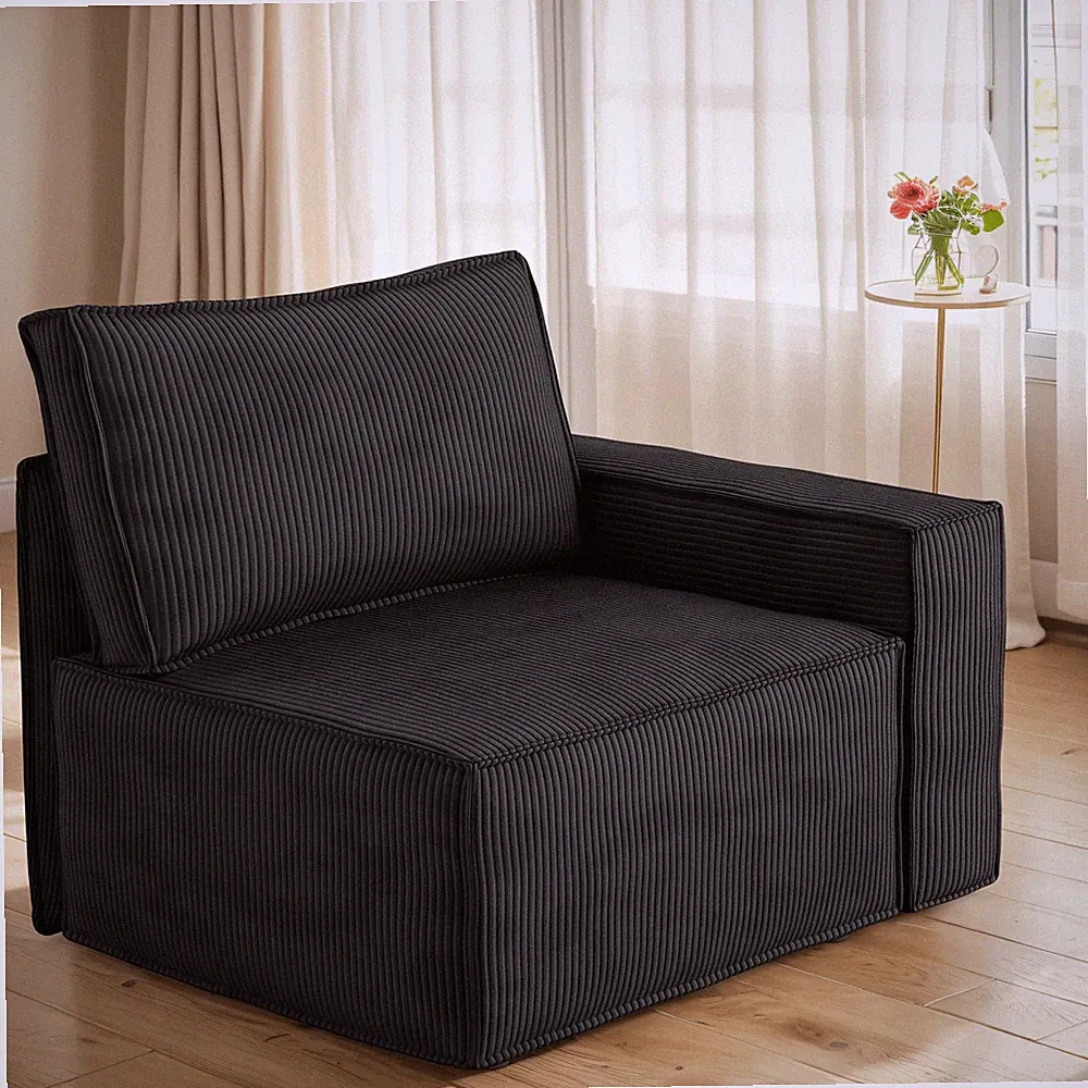 35.4" Right Armrest Module Modular Sectional Sofa L U V Bed Plush Corduroy Black