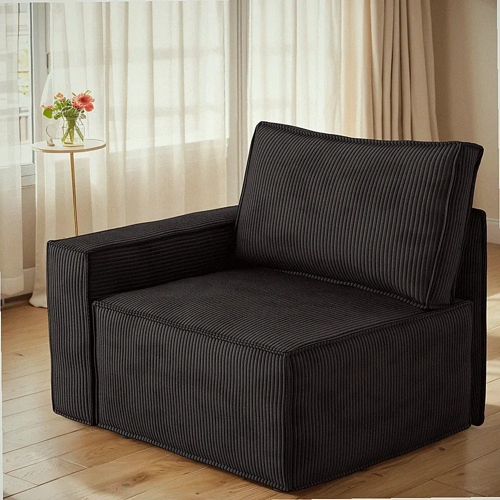 35.4in Left Armrest Module Modular Sofa LUV Shape Bed Plush Corduroy Black