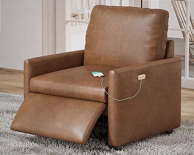 36.5” Power Recliner Chair Electric Reclining Sofa USB Port Leather Brown
