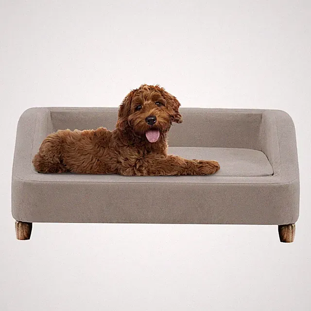 36-In. Microfiber Tan Rectangular Dog Sofa for Medium-Sized Dogs, Modern and Sty
