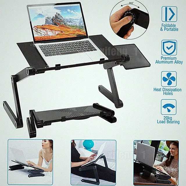 360° Adjustable Laptop Table Stand Lap Sofa Bed Tray Foldable PC Notebook Desk