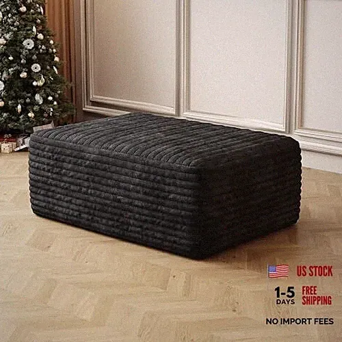37.4" Plush Corduroy Ottoman, Upholstered Cloud Ottoman for Boneless Couch in