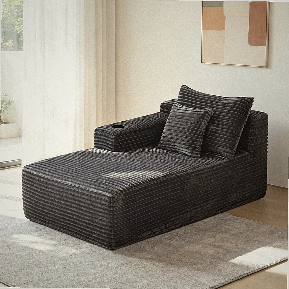 37.5-inch left chaise longue w/grey black velvet,cup holder,flexible matching,ma