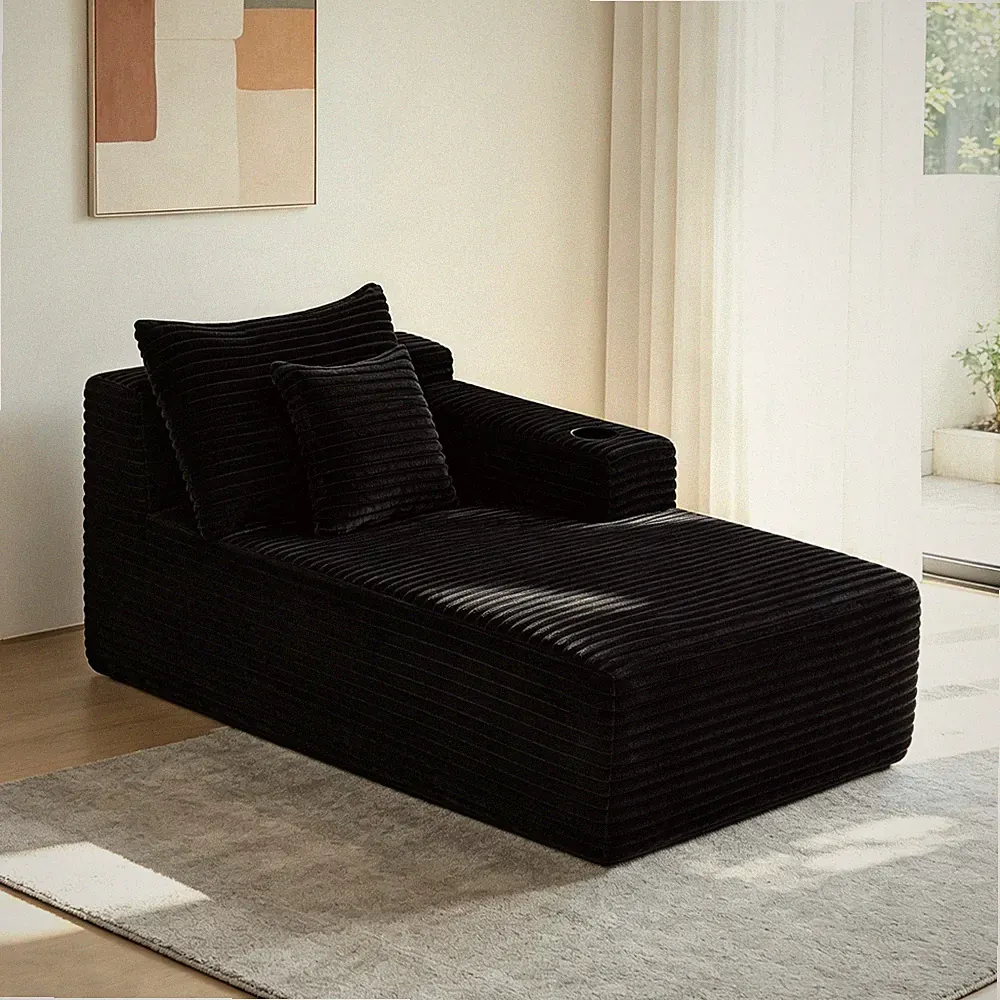 37.5-inch Right chaise longue w/plush black velvet,cup holder,flexible matching
