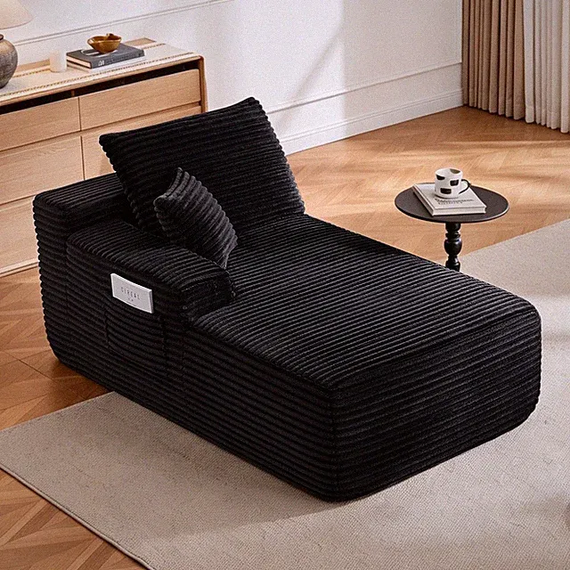37.5" Left Chaise Lounge Sofa in Black Velvet for Living Room