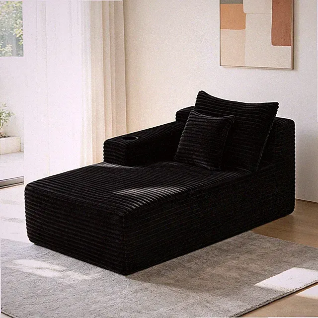 37.5" Left Chaise Lounge Sofa with Black Velvet Plush Fabric