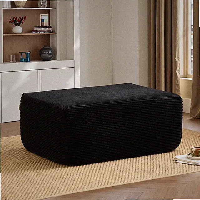 37" Corduroy Ottoman Cloud Modular Sectional Compressed Foam No Assembly Black
