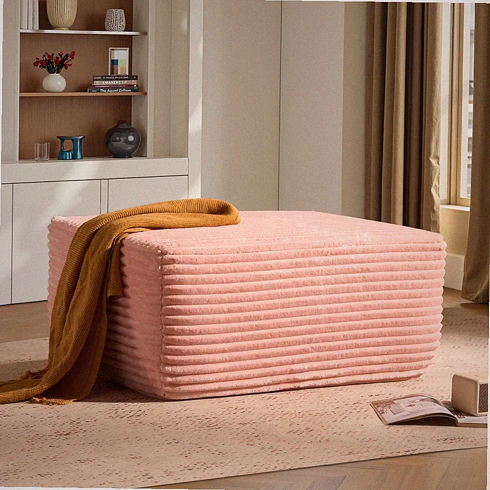 37" Pink Corduroy Cloud Ottoman Couch Modular Sectional Memory Foam No Assembly