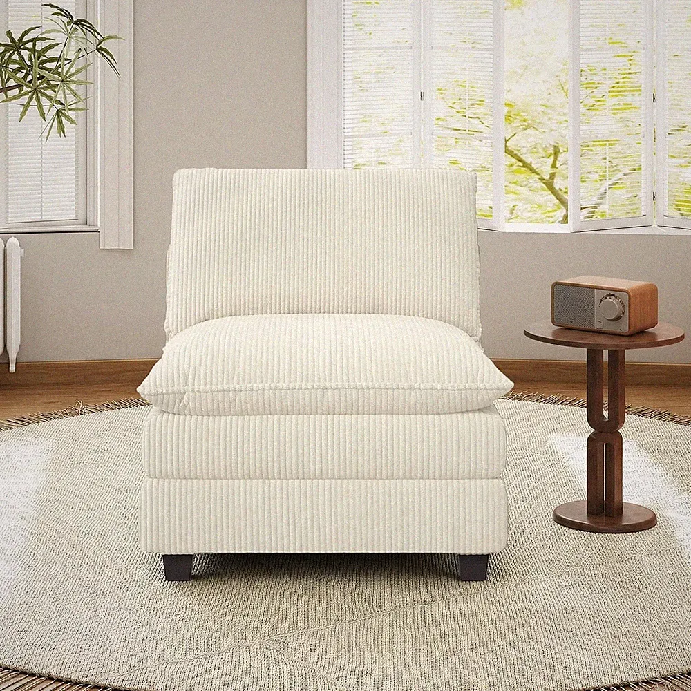 37" Single Sofa Seat,Comfy Cloud Couch Sectional Sofa, Corduroy Sleeper Deep Sea