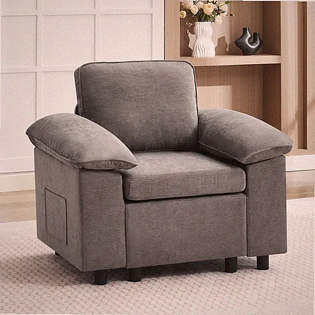 38 Modular Sectional Couch Chenille Accent Armchair Light Grey