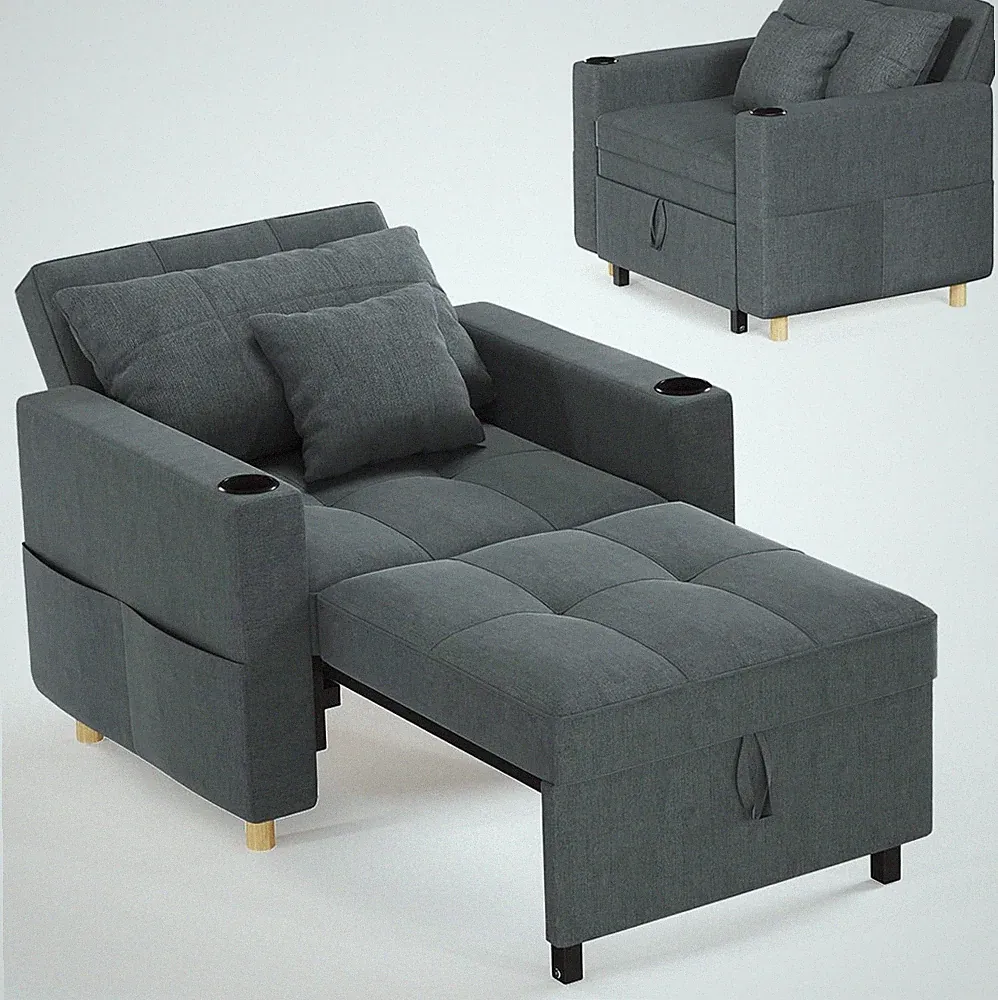38" Sleeper Chair Bed 3-in-1 Convertible Pull Out Sofa with Adjustable Backrest