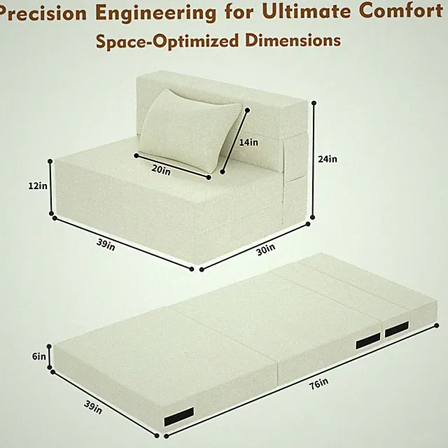 39'' Boneless Convertible Folding Sofa Bed Floor Sofa 39'' Chaise Folding Couch