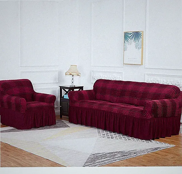3D Bubble Lattice Sofa Covers Stretch Couch Protector with Skirt 1/2/3/4 Seater