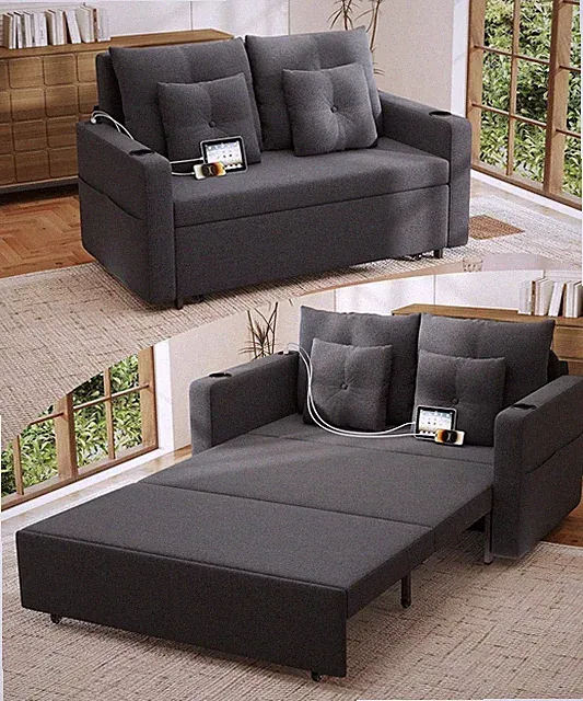 3in 1 Sofa Bed,56"Convertible Pull Out Couch,Loveseat Sleeper Sofa W/Cup Holders