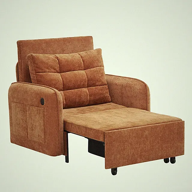 3In1 Pull Out Sleeper Sofa Bed Chenille Lounge Chair Recliner With USB Ports
