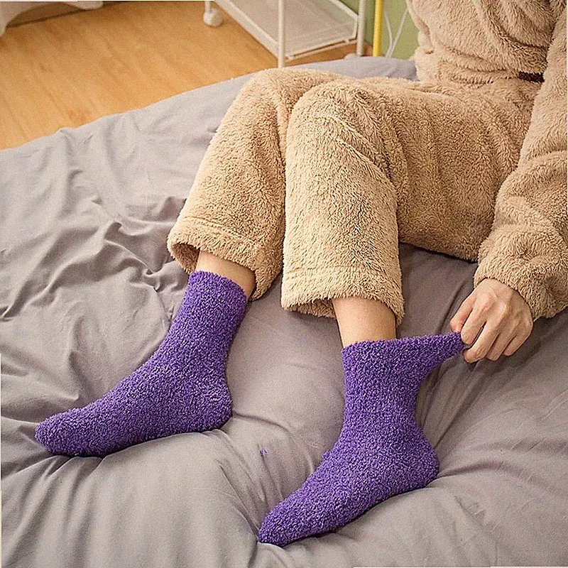 3Pairs Women Ladies Soft Fluffy Bed Socks Winter Warm Lounge Slipper Fleece Sock