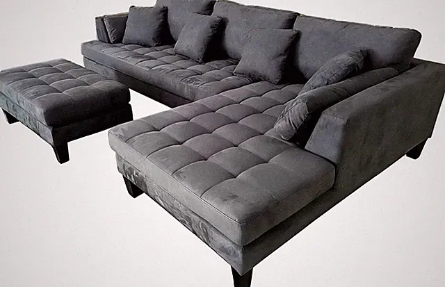 3Pc 120" L Shape Removable Cushion Contemporary Dark Grey Microfiber Fabric Sect