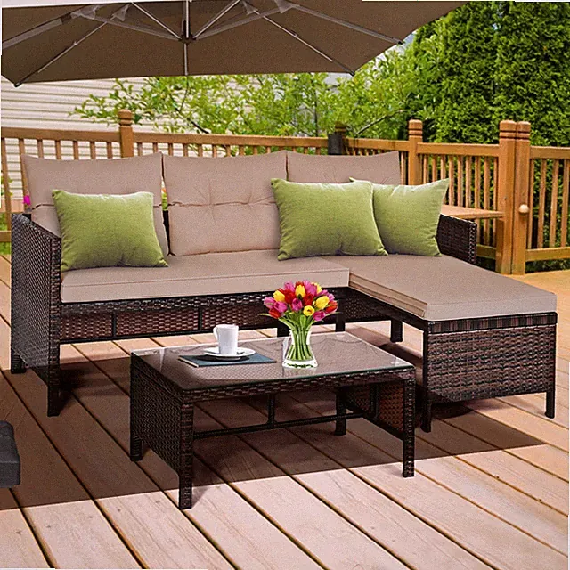 3PC Rattan Furniture Set Outdoor Patio Couch Sofa Wicker Set