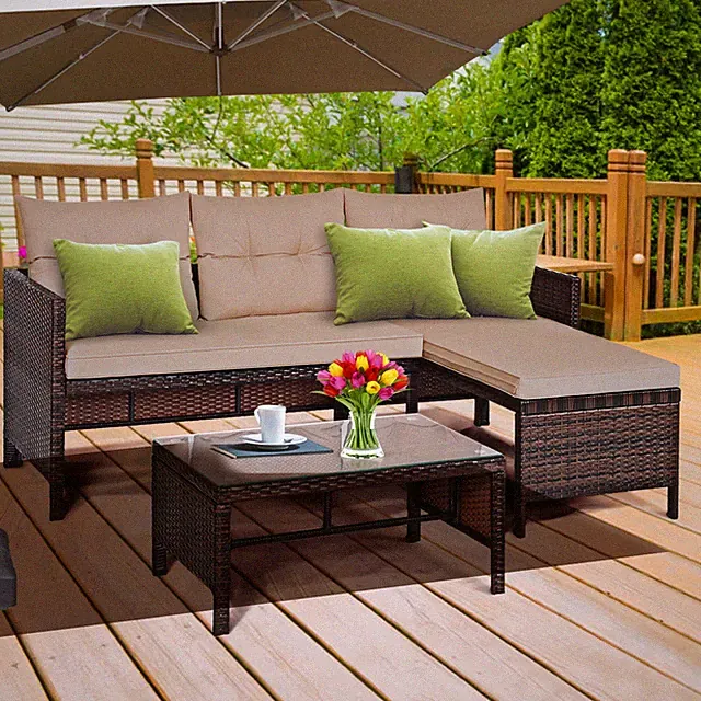 3PC Rattan Furniture Sofa Lounge Chaise Set Outdoor Patio Garden