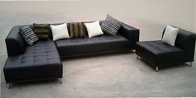3pc set Modern contemporary black Leather Sectional Sofa + chaise + chair #1707