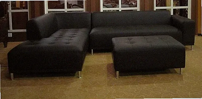 3pc set Modern contemporary black Leather Sectional Sofa + chaise+ ottoman #1707
