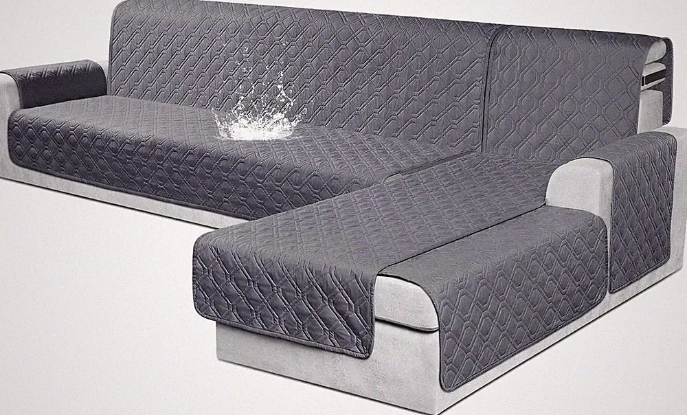 3PC XL L-Shaped Sectional Sofa Covers Waterproof Reversible Chaise Cover Dark Gr