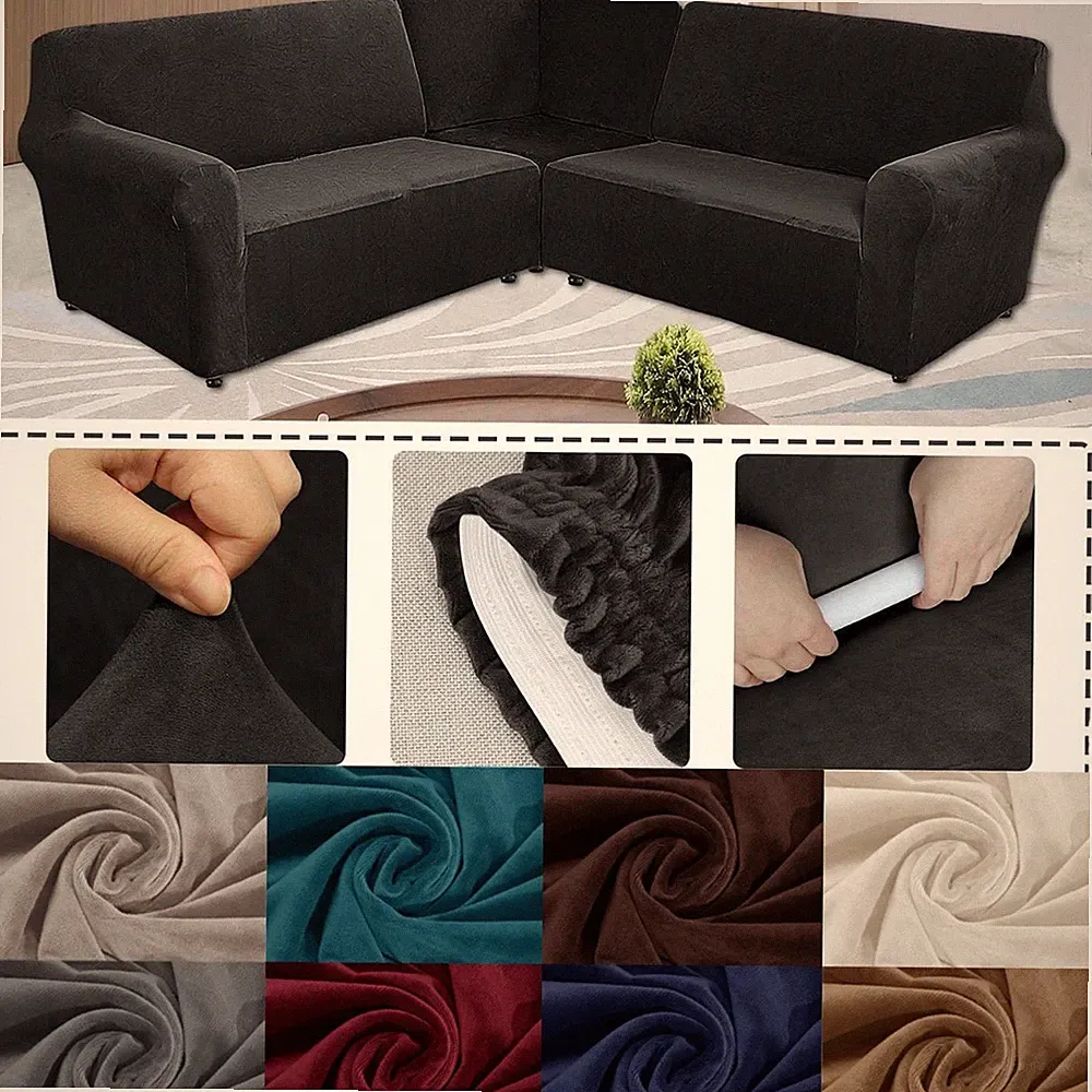 3Pcs L-Shaped Sectional Sofa Cover 7 Seat Stretch Corner Sofa Slipcover Washable