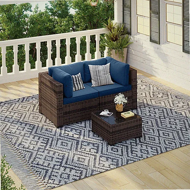 3pcs Outdoor Patio Furniture Set Table Wicker Rattan Sectional Sofa Cushions