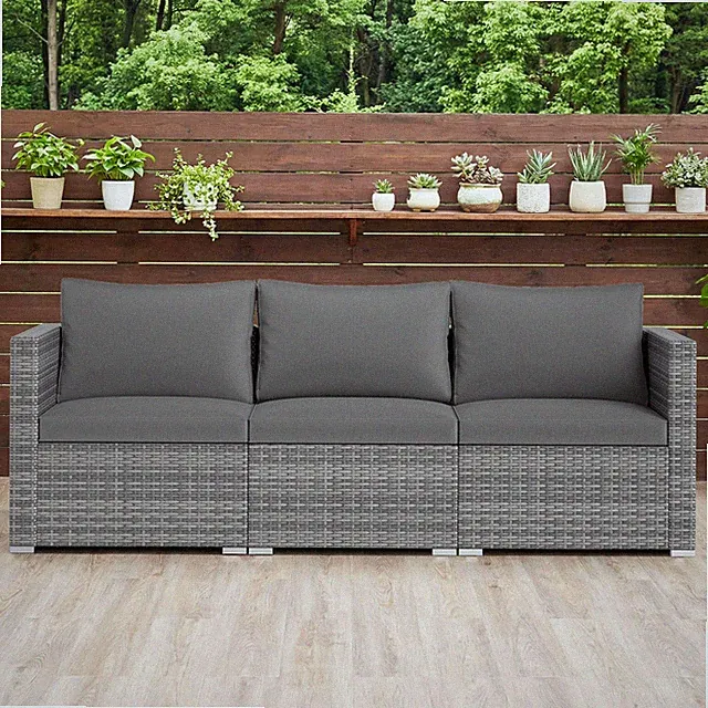 3PCS Patio Sectional Sofa Set, PE Rattan Modular Couch Furniture Set w/Cushions