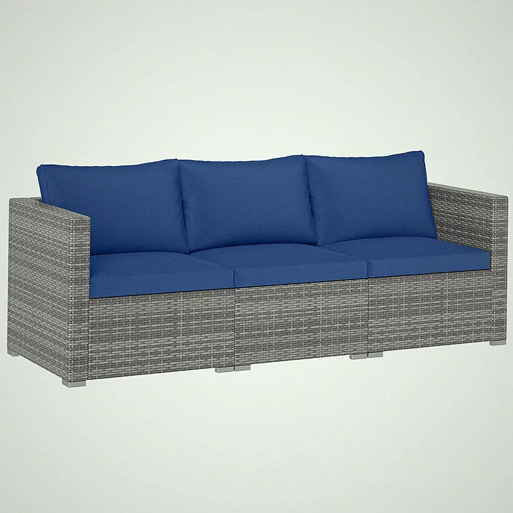 3PCS Patio Sectional Sofa Set, PE Rattan Modular Couch Furniture Set w/Cushions