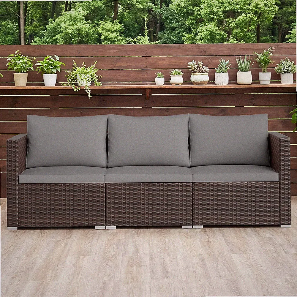 3PCS Patio Sectional Sofa Set w/Right Arm Sofa & Left Arm Sofa, Soft Cushions