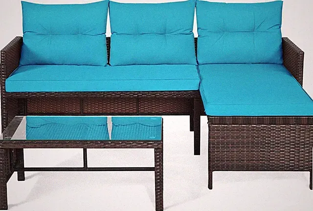 3Piece Outdoor Rattan Sectional Sofa Set, Patio Wicker Rattan Conversation Furni