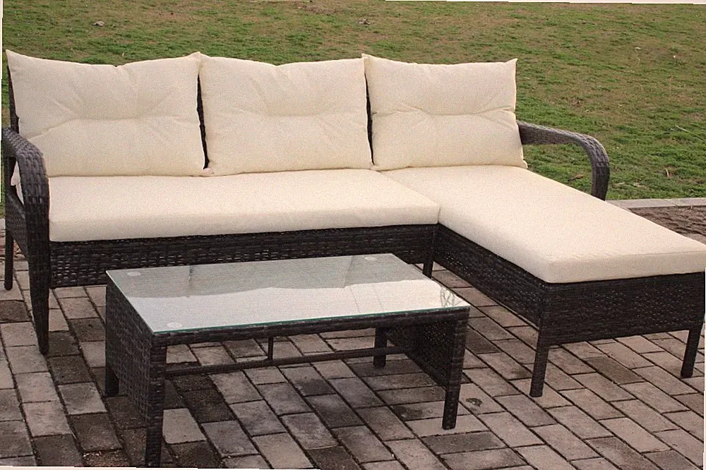 3Pieces Patio Sectional Sofa Rattan Outdoor Garden Furniture Set W/ Cushion US