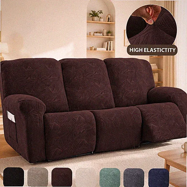 3Seat Stretch Geometric Jacquard Reclining Slipcover Furniture Protect w/ Pocket