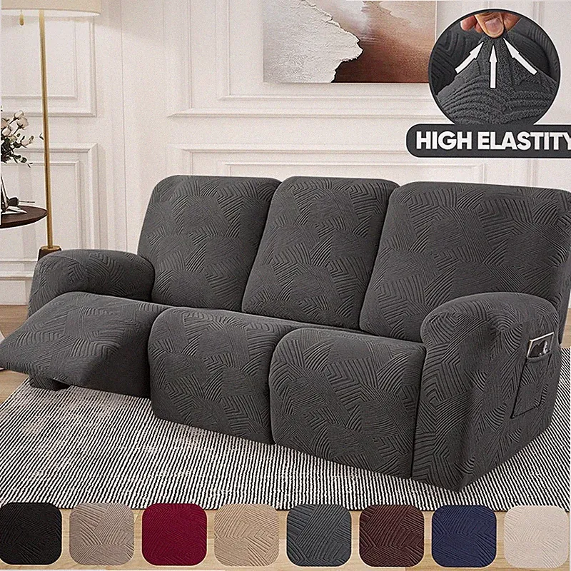 3Seat Stretch Recliner Slipcover Pet-Friendly Soft Furniture Protector w/ Pocket