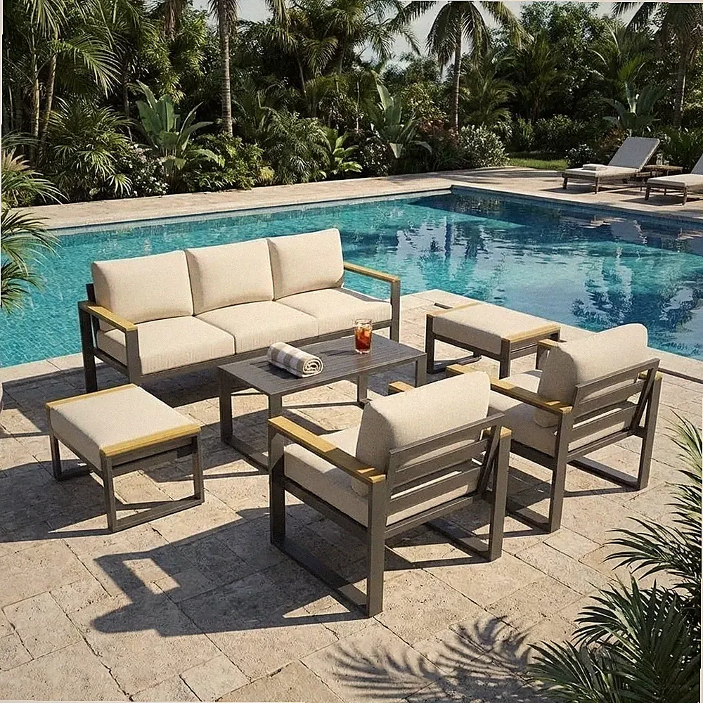 4/5/6/7-Piece Outdoor Patio Furniture Set Sectional Sofa Coffee Table with Cushi