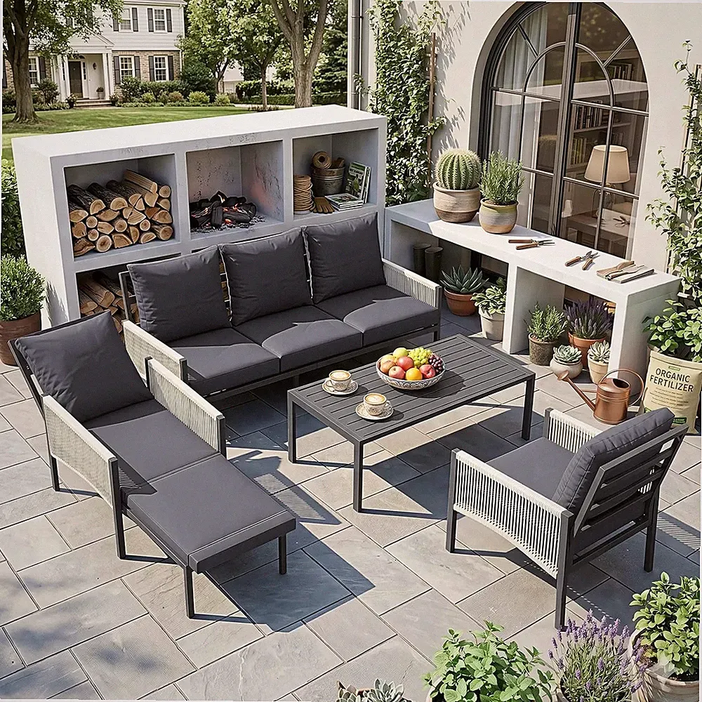 4-5 Seat Aluminum Patio Set Outdoor Sectional Sofa w/ Coffee Table Conversation