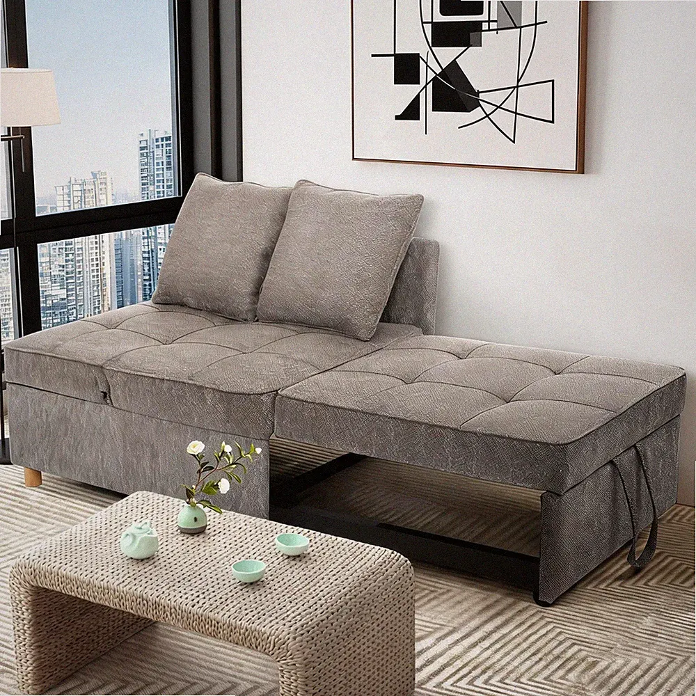 4-in-1 Convertible Chair Bed 3-Seat Linen Fabric loveseat Sofa for Small Space