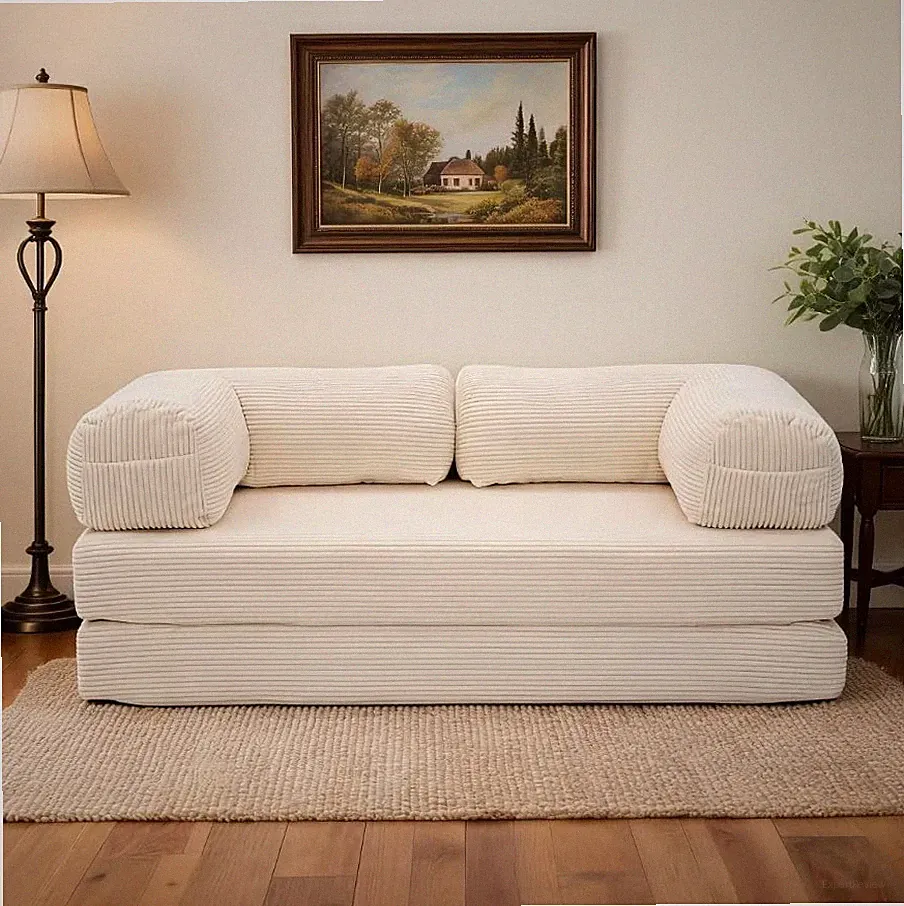 4-in-1 Convertible Corduroy Floor Sofa Bed Double Layer Foam Futon Couch Modular