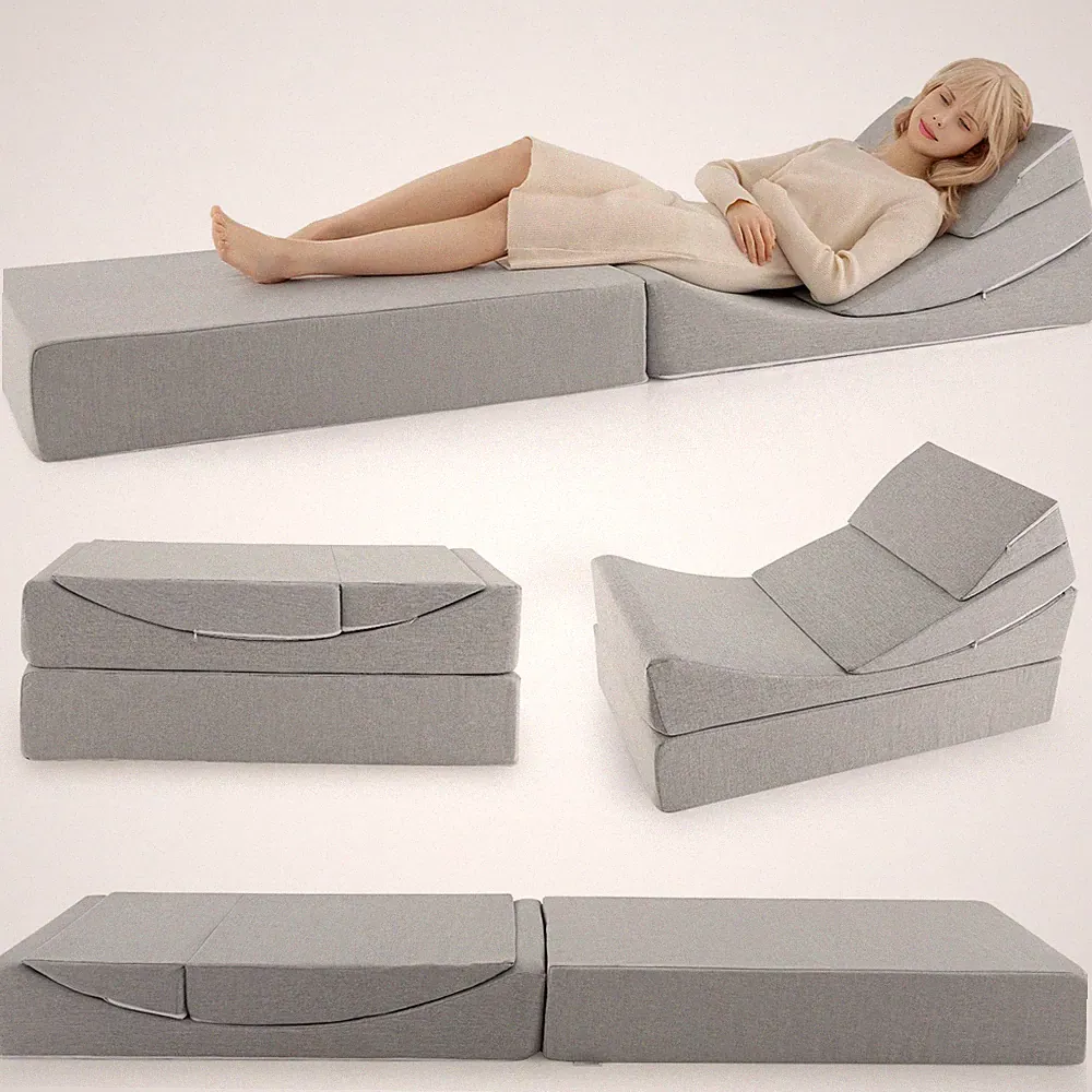 4-in-1 Convertible Folding Sofa Bed Floor Futon Sleeper Couch Chair Single Grey