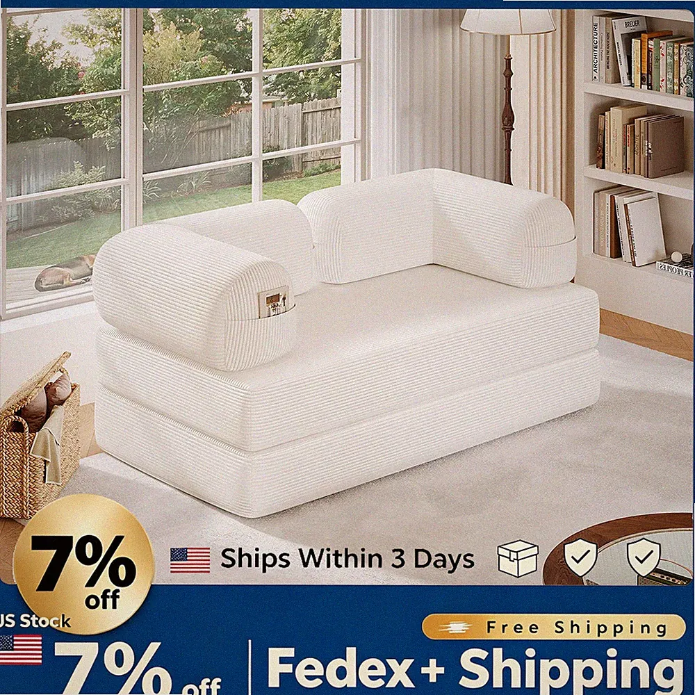 4-in-1 Convertible Futon Sofa Bed 59 Inch with Pull Out Sleeper in Corduroy