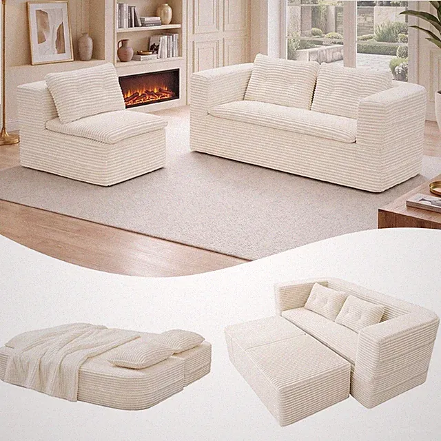 4 in 1 Convertible Futon Sofa Bed 80" King Size Deep Seat Couch+Chaise Blanket