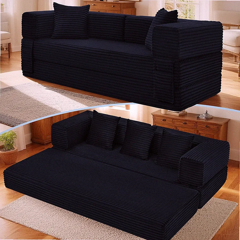 4-in-1 Convertible Futon Sofa Bed,Modular Boneless Queen Sofa with Pull-Out Bed