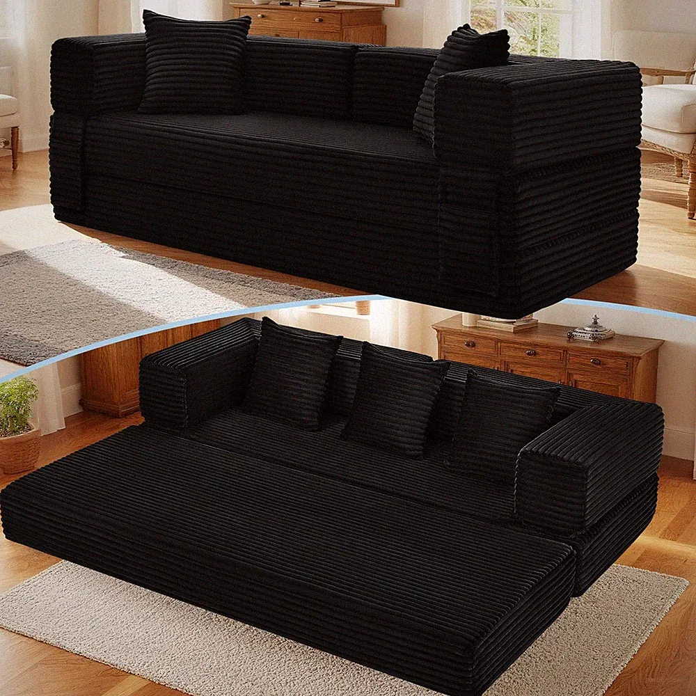 4-in-1 Convertible Futon Sofa Bed,Modular Boneless Queen Sofa with Pull-Out Bed